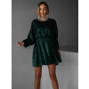 Smaragdové krátke vypasované flitrované šaty HELION