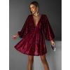Vínové krátke flitrované šaty BERRON s výstrihom