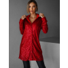 Červené flitrované košeľové šaty LEXURY na gombíky