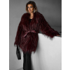 Vínový faux fur kožušinový kabát ALBERTO s opaskom