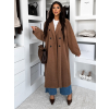 Hnedý dlhý elegantný kabát KERRYL s gombíkmi