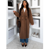 Hnedý dlhý elegantný kabát KERRYL s gombíkmi