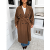 Hnedý dlhý elegantný kabát KERRYL s gombíkmi