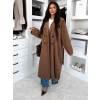 Hnedý dlhý elegantný kabát KERRYL s gombíkmi