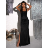 Čierne dlhé elegantné plesové šaty NADIA