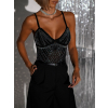 Čierne elegantné trblietavé body PRSOLA s výstrihom