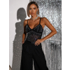 Čierne elegantné trblietavé body PRSOLA s výstrihom