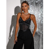 Čierne elegantné trblietavé body PRSOLA s výstrihom