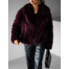 Vínový faux fur kožešinový kabátek BIHARY s límcem (Veľkosť M/L)