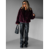 Vínový faux fur kožešinový kabátek BIHARY s límcem (Veľkosť M/L)