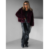 Vínový faux fur kožešinový kabátek BIHARY s límcem (Veľkosť M/L)