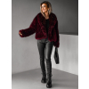 Vínový faux fur kožešinový kabátek BIHARY s límcem (Veľkosť M/L)