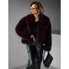 Vínový faux fur kožešinový kabátek BIHARY s límcem (Veľkosť M/L)