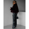 Vínový faux fur kožešinový kabátek BIHARY s límcem (Veľkosť M/L)
