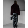 Vínový faux fur kožešinový kabátek BIHARY s límcem (Veľkosť M/L)
