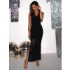 Čierne trblietavé dlhé vypasované šaty LECOS