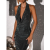 Čierne trblietavé elagantné šaty CESARA s odhaleným chrbtom