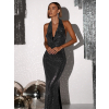 Čierne trblietavé elagantné šaty CESARA s odhaleným chrbtom