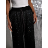 Čierne trblietavé široké nohavice HADICHA s kamienkami