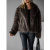 Hnědý kožešinový faux fur kabátek PESHA (Veľkosť M/L)