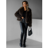 Hnědý kožešinový faux fur kabátek PESHA (Veľkosť M/L)