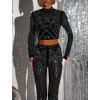 Čierny elegantný nohavicový trblietavý komplet ALESSIA