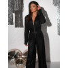 Čierny trblietavý dlhý štýlový overal EZIOT s flitrami