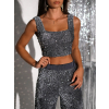 Šedý flitrovaný crop top JARKKO s výstřihem (Veľkosť ONESIZE)