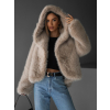 Béžový faux fur kožušinový kabát kožuch IBISA s kapucňou
