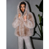 Béžový faux fur kožušinový kabát kožuch IBISA s kapucňou