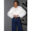 Bílý faux fur kožešinový kabátek TUYEN (Veľkosť ONESIZE)