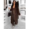 Hnědý faux fur dlouhý kožešinový plyšový kabát MINHA (Veľkosť ONESIZE)