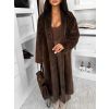 Hnědý faux fur dlouhý kožešinový plyšový kabát MINHA (Veľkosť ONESIZE)