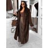 Hnědý faux fur dlouhý kožešinový plyšový kabát MINHA (Veľkosť ONESIZE)