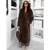 Hnedý faux fur dlhý kožušinový plyšový kabát MINHA