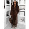 Hnědý faux fur dlouhý kožešinový plyšový kabát MINHA (Veľkosť ONESIZE)