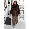 Hnědý faux fur kožešinový kabát CAMTU (Veľkosť M/L)