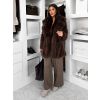 Hnědý faux fur kožešinový kabát CAMTU (Veľkosť M/L)