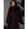 Vínový faux fur dlouhý kožešinový kabát HOAIN (Veľkosť M/L)