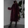 Vínový faux fur dlouhý kožešinový kabát HOAIN (Veľkosť M/L)