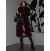 Vínový faux fur dlouhý kožešinový kabát HOAIN (Veľkosť M/L)
