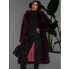 Vínový faux fur dlhý kožušinový kabát HOAIN