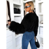 Čierny faux fur krátky kožušinový kabátik TUYEN