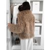 Hnědý faux fur kožešinový krátký kabátek HIENO (Veľkosť ONESIZE)