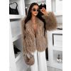 Hnědý faux fur kožešinový krátký kabátek HIENO (Veľkosť ONESIZE)