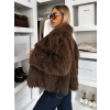 Hnědý faux fur krátký kožešinový kabátek DUYAH (Veľkosť ONESIZE)
