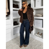 Hnědý faux fur krátký kožešinový kabátek DUYAH (Veľkosť ONESIZE)