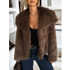Hnědý faux fur krátký kožešinový kabátek DUYAH (Veľkosť ONESIZE)