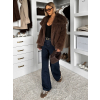 Hnědý faux fur krátký kožešinový kabátek DUYAH (Veľkosť ONESIZE)