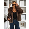 Hnědý faux fur krátký kožešinový kabátek DUYAH (Veľkosť ONESIZE)
